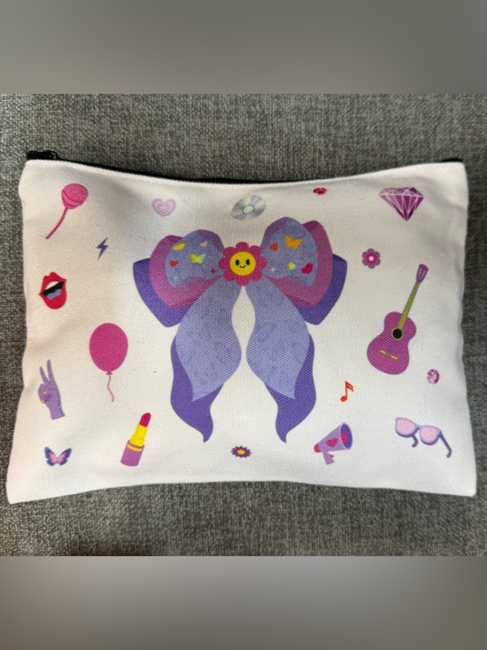 Handbags - Purple Bow Graphic Organizer Zipper Pouch. NWOT (Material type; Canvas)